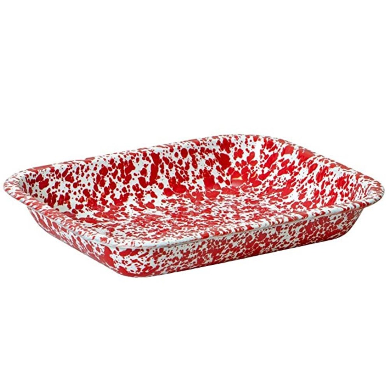 Crow Canyon Home Enamel Roaster - 9 x 11 inch Enamelware Roasting Pan, Red and White